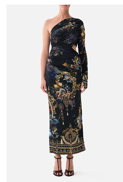 ONE SHOULDER JERSEY CUT OUT DRESS | NIGHT GARDEN