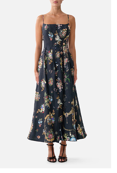 CORSET DRESS WITH LONG FLARED SKIRT | NIGHT GARDEN
