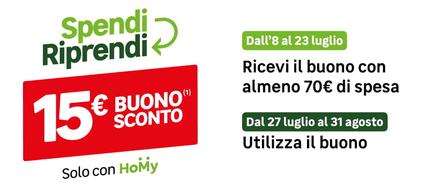 Spendi e riprendi: ricevi un buono da 15 € con una spesa minima di 70 €