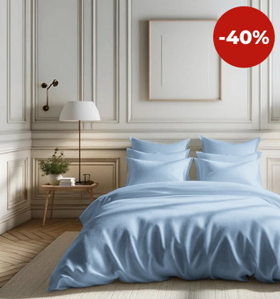 Collection housse de couette coton unie percale bleu ciel