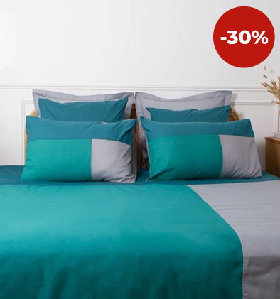 Housse de couette en coton trio bleu canard
