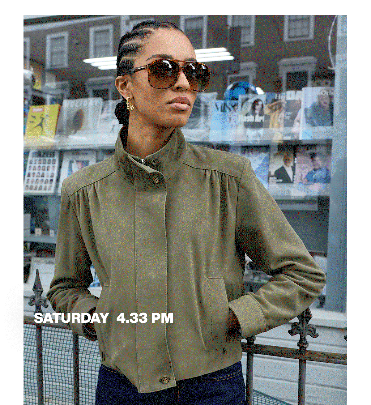 Ida Suede Funnel Neck Bomber Jacket