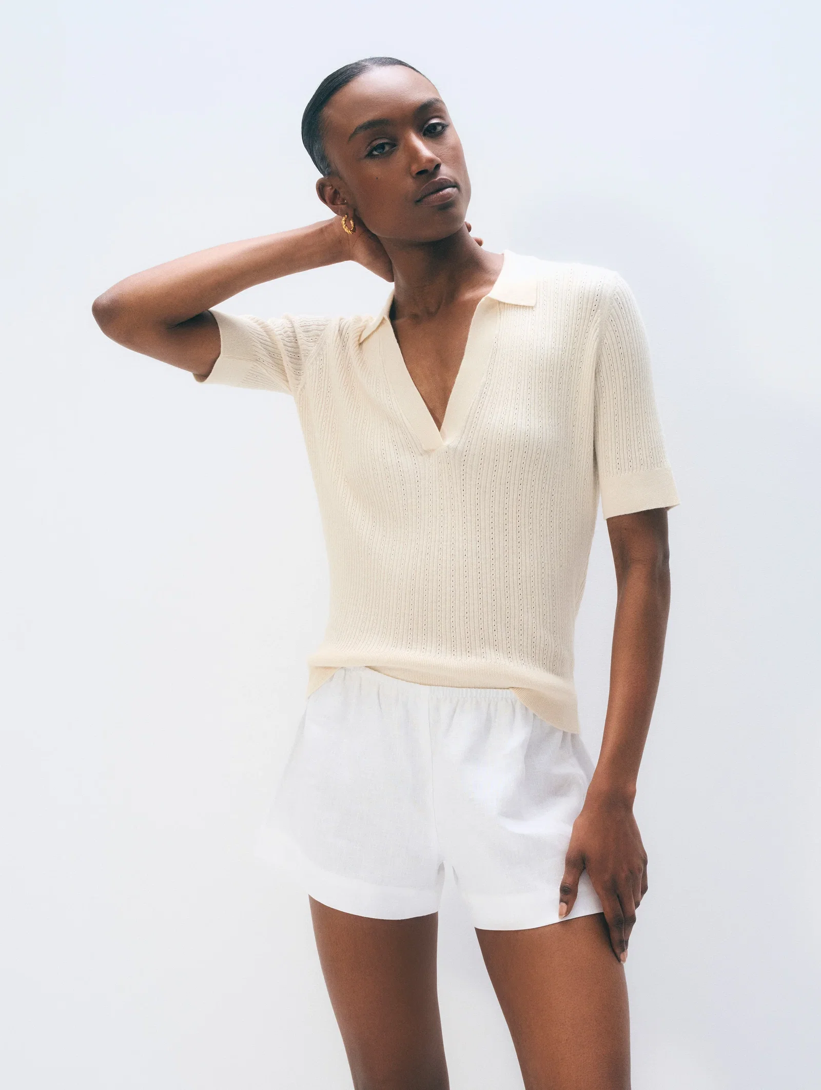 Image of Cashmere Linen Blend Polo | Ivory