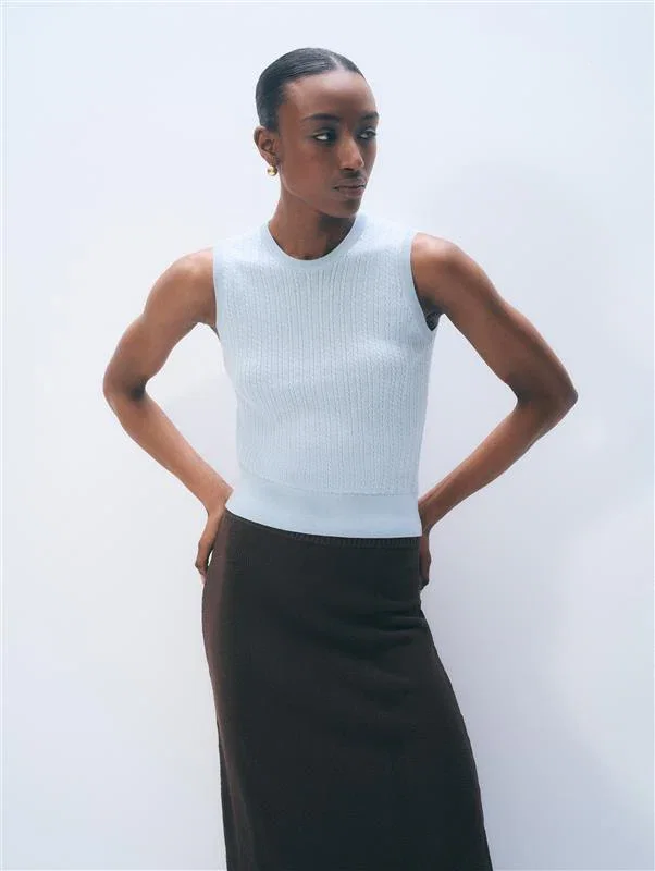 Image of Cashmere Linen Fine Cable Shell Tank | Pastel Blue