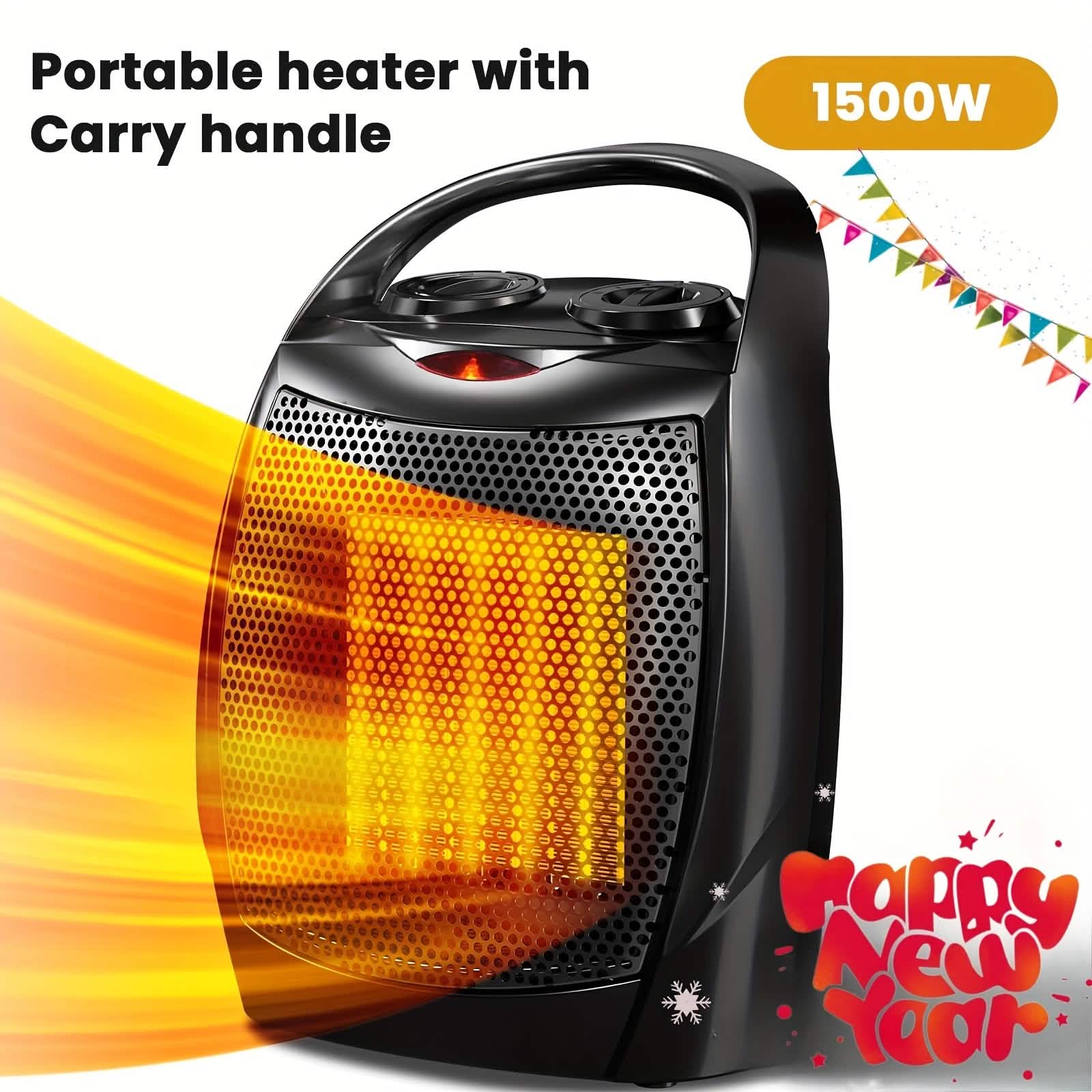 Image of 1500W Portable Ceramic Space Heater with Thermostat & Safety Protection with Carry Handle