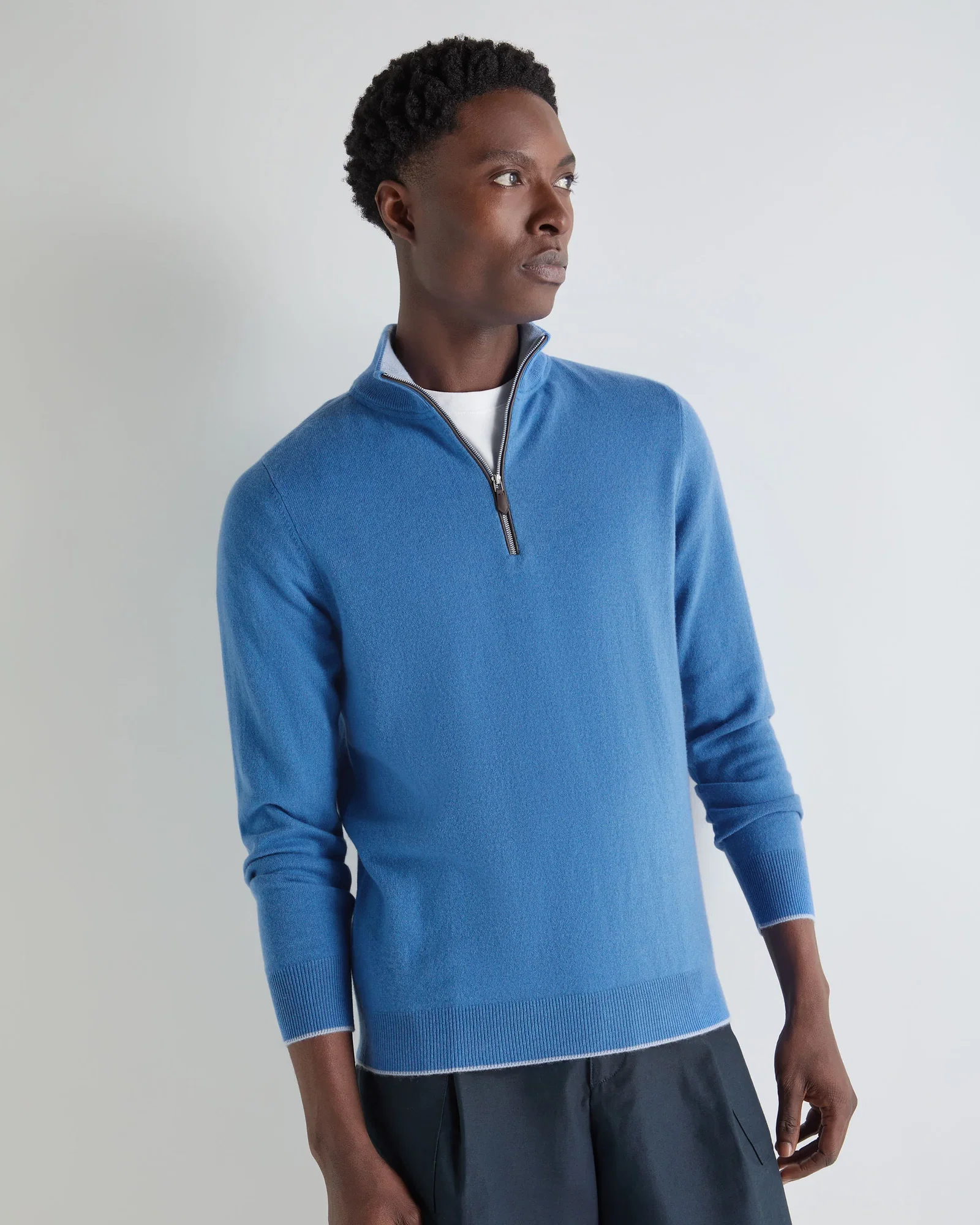 Image of Men's Carnaby Half Zip Cashmere Jumper Sunshine Blue