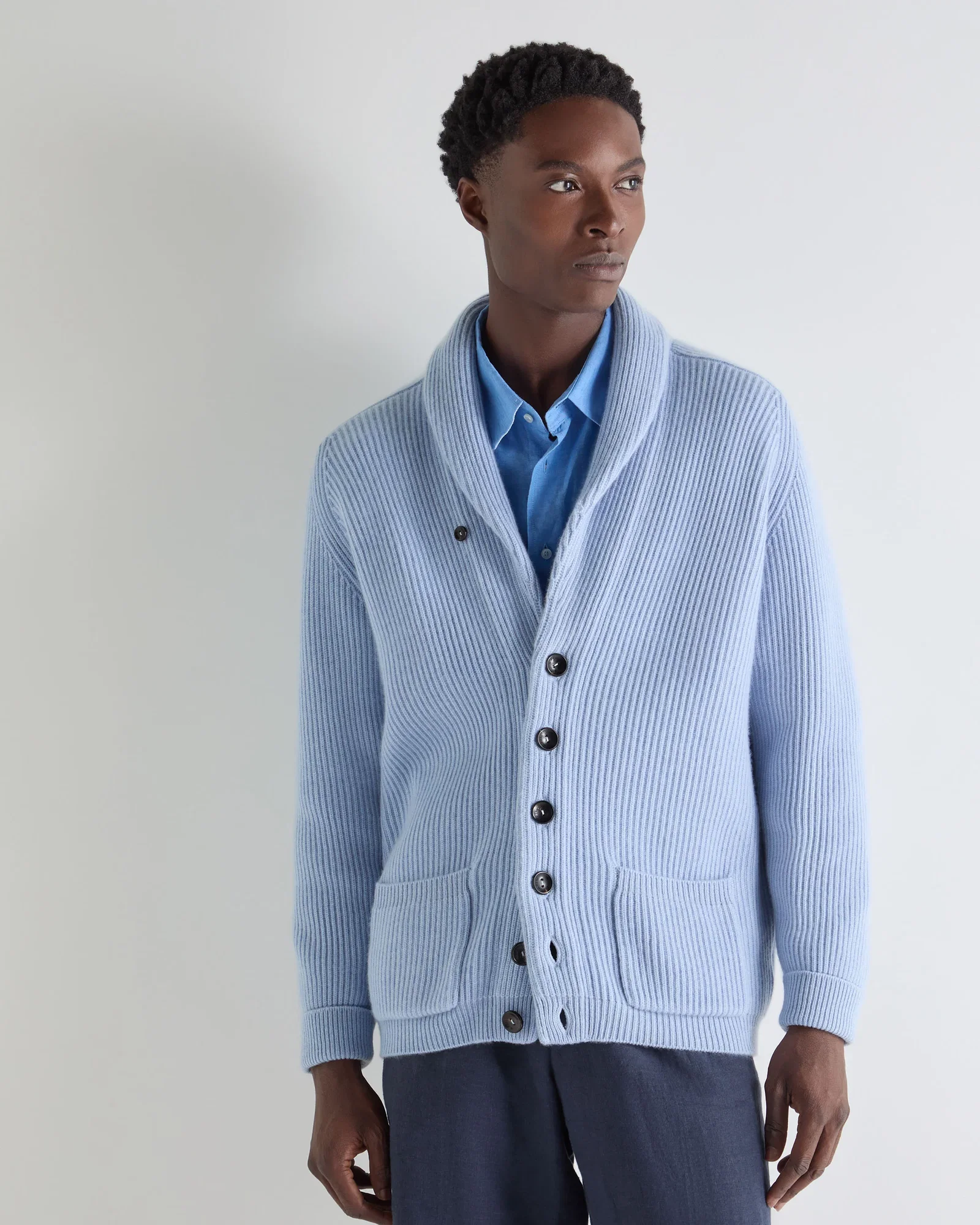 Image of Men's Kensington Cashmere Cardigan Sea Mist Blue