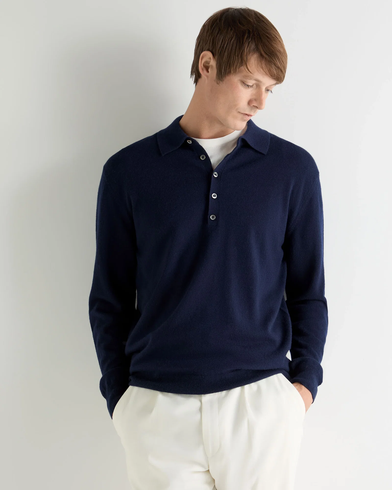 Image of Men's Greenwich Cashmere Polo Shirt Deep French Blue
