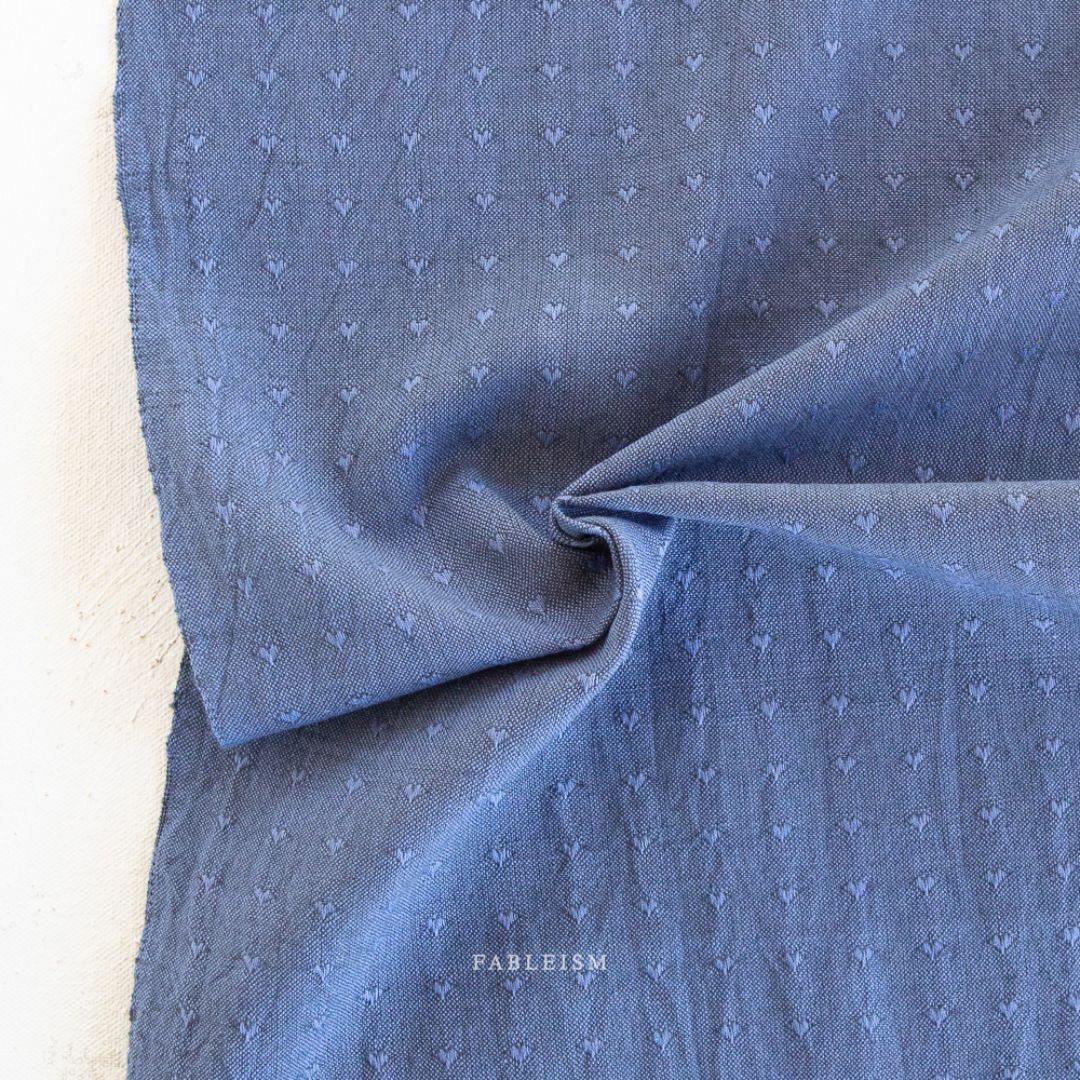 Fableism Queen of Hearts Yarn Dyed Woven Jacquard Fabric Blueberry Dobby Hearts