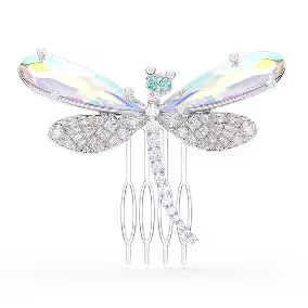 Ariana Grande x Swarovski-broche en haaraccessoire, Crystal Pearl, Verschillende slijpvormen, Libelle, Wit, Rhodium toplaag