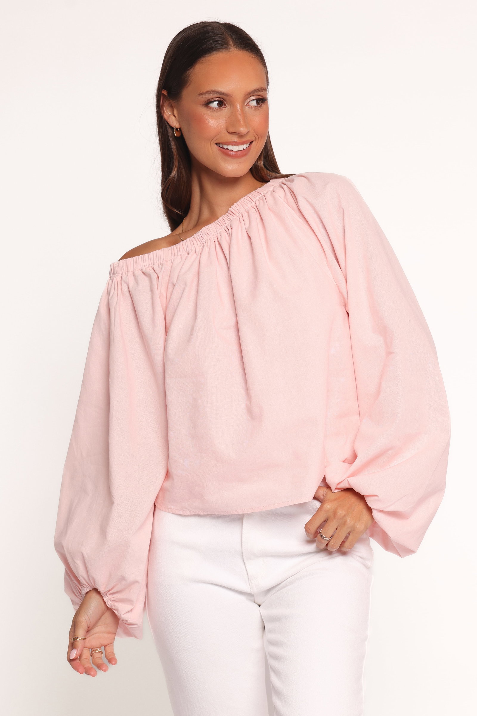 Image of Zion Off Shoulder Long Sleeve Top - Pale Pink