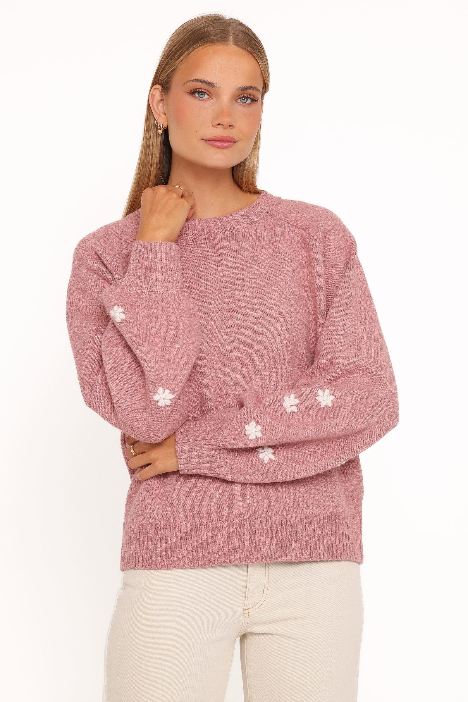 Image of Fleming Flower Applique Sweater - Rose