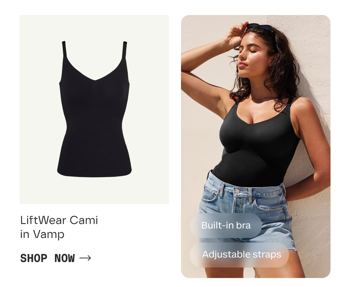 LiftWear Cami in Vamp | SHOP NOW | Built-in bra | Adjustable straps