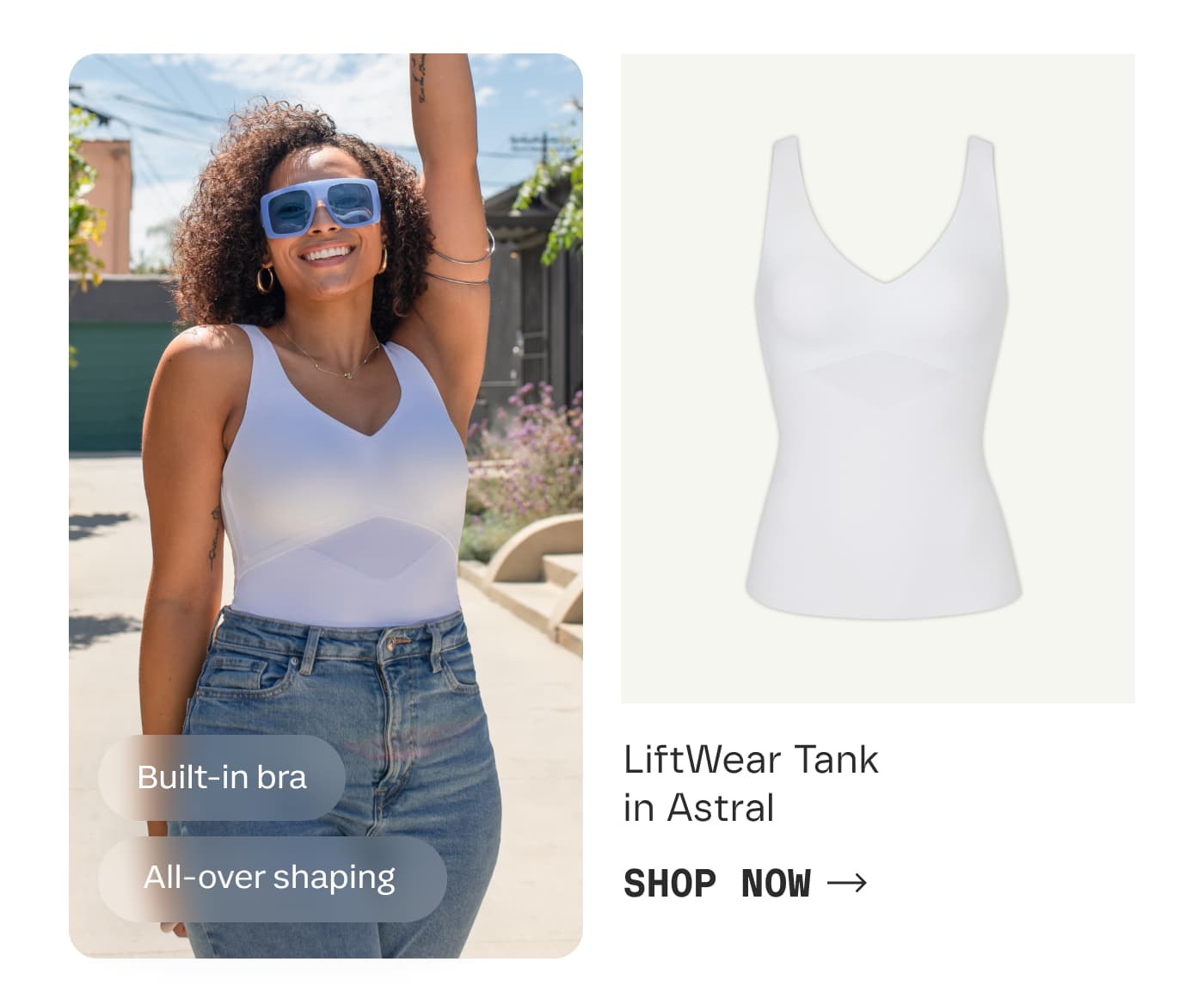Built-in bra | All-over shaping | LiftWear Tank in Astral | SHOP NOW