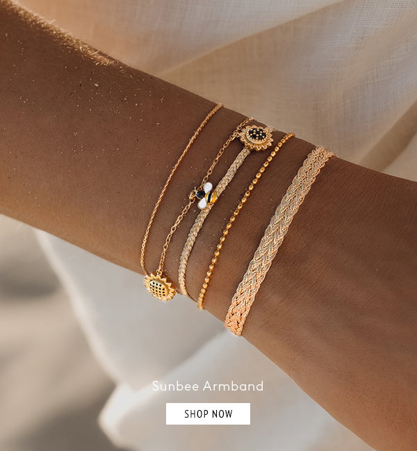 Sunbee Armband - gelb vergoldet, Biene Sonnenblumen Anhänger