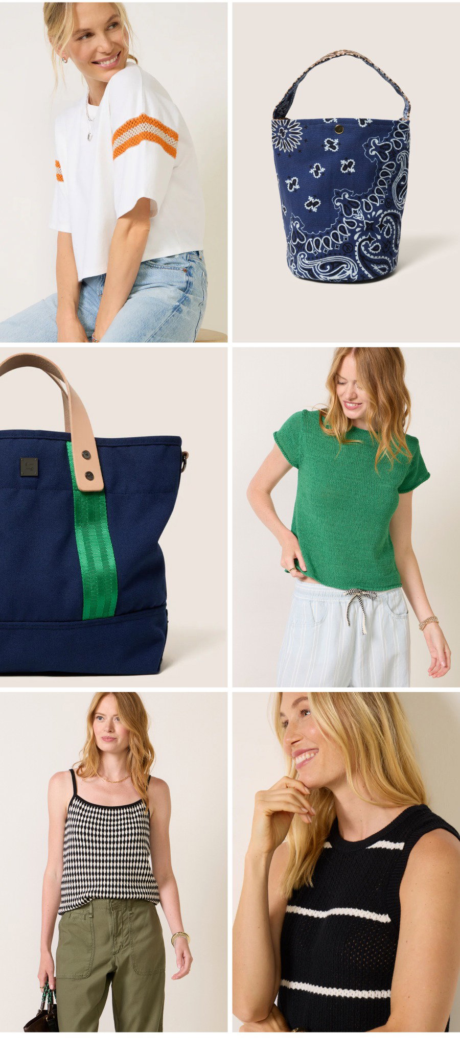Grid of images of new looks and bags available at EVEREVE