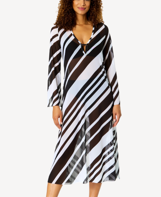 Bardot Stripe Keyhole Mesh Maxi Cover Up