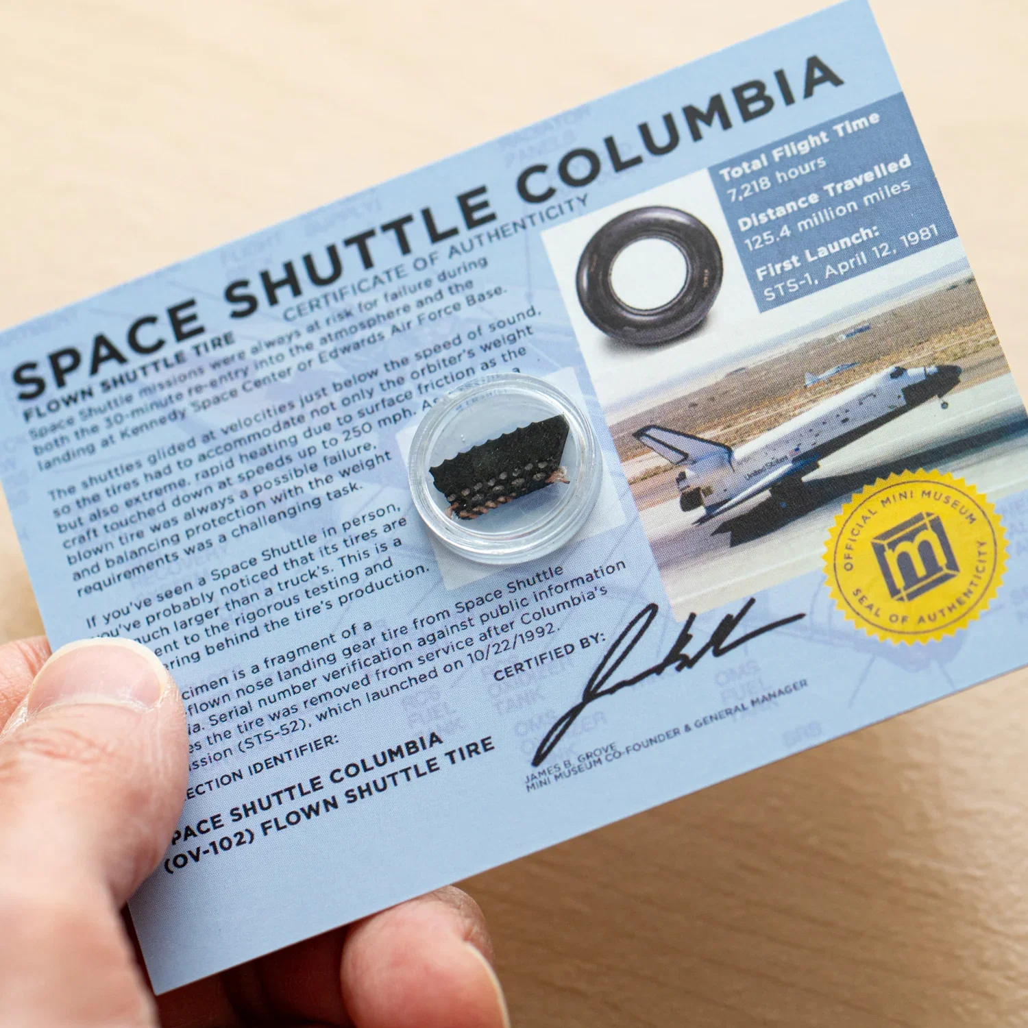 Image of Space Shuttle Tire - Columbia Flown Nose Landing Gear Tire - Card Display