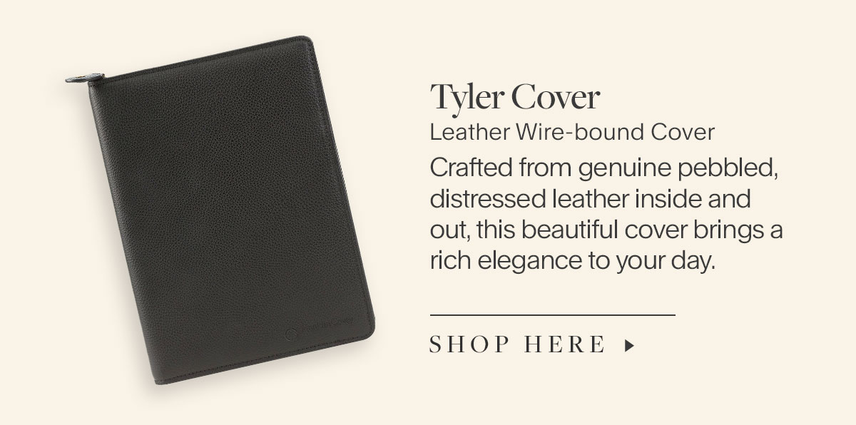 Tyler Cover - Leather Wire-Bound Cover - Crafted from genuine pebbled, distressed leather inside and out, this beautiful cover brings a rich elegance to your day.