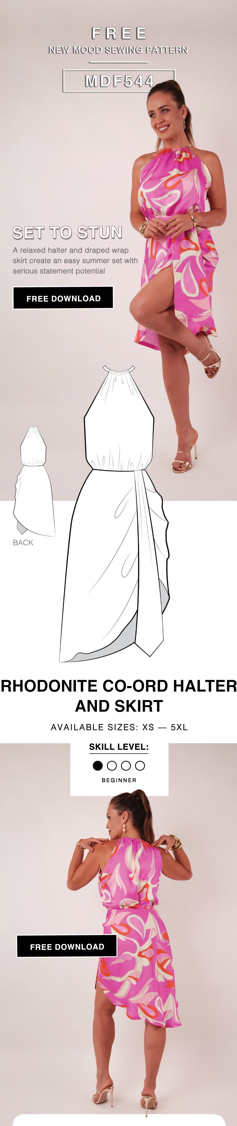 THE RHODONITE CO-ORD HALTER AND SKIRT FREE SEWING PATTERN
