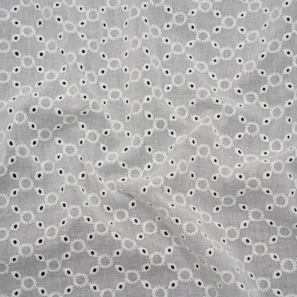 Image of Embroidered Eyelet Cotton Voile - White Rings and Lattices - Naomi Collection