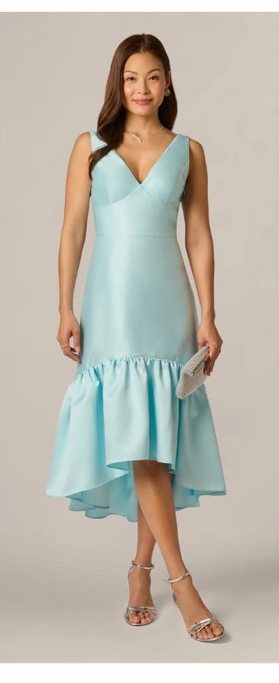 High Low Ruffle Midi Dress In Clear Sky