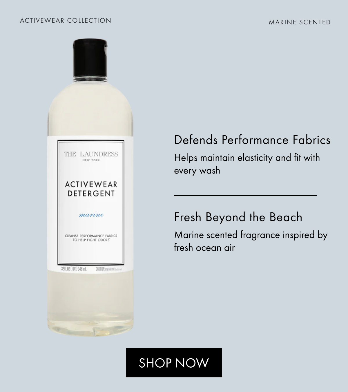 Activewear detergent for post swim refresh