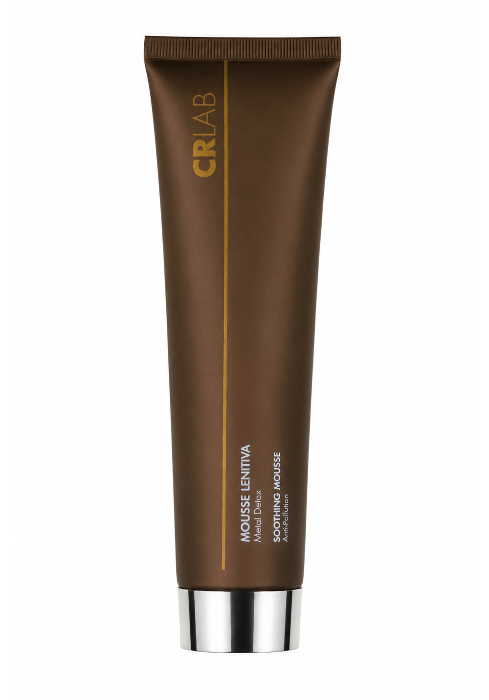 CRLAB brown tube of Soothing Mousse (Mousse Lenitiva) skin-care product with silver cap and vertical gold stripe
