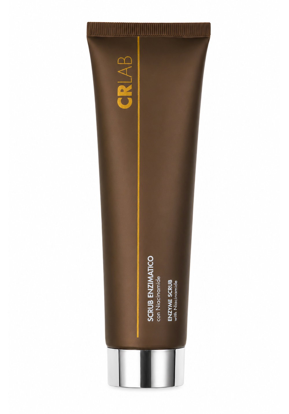 CRLAB brown tube of enzymatic face scrub with niacinamide and silver cap, skincare product on white background