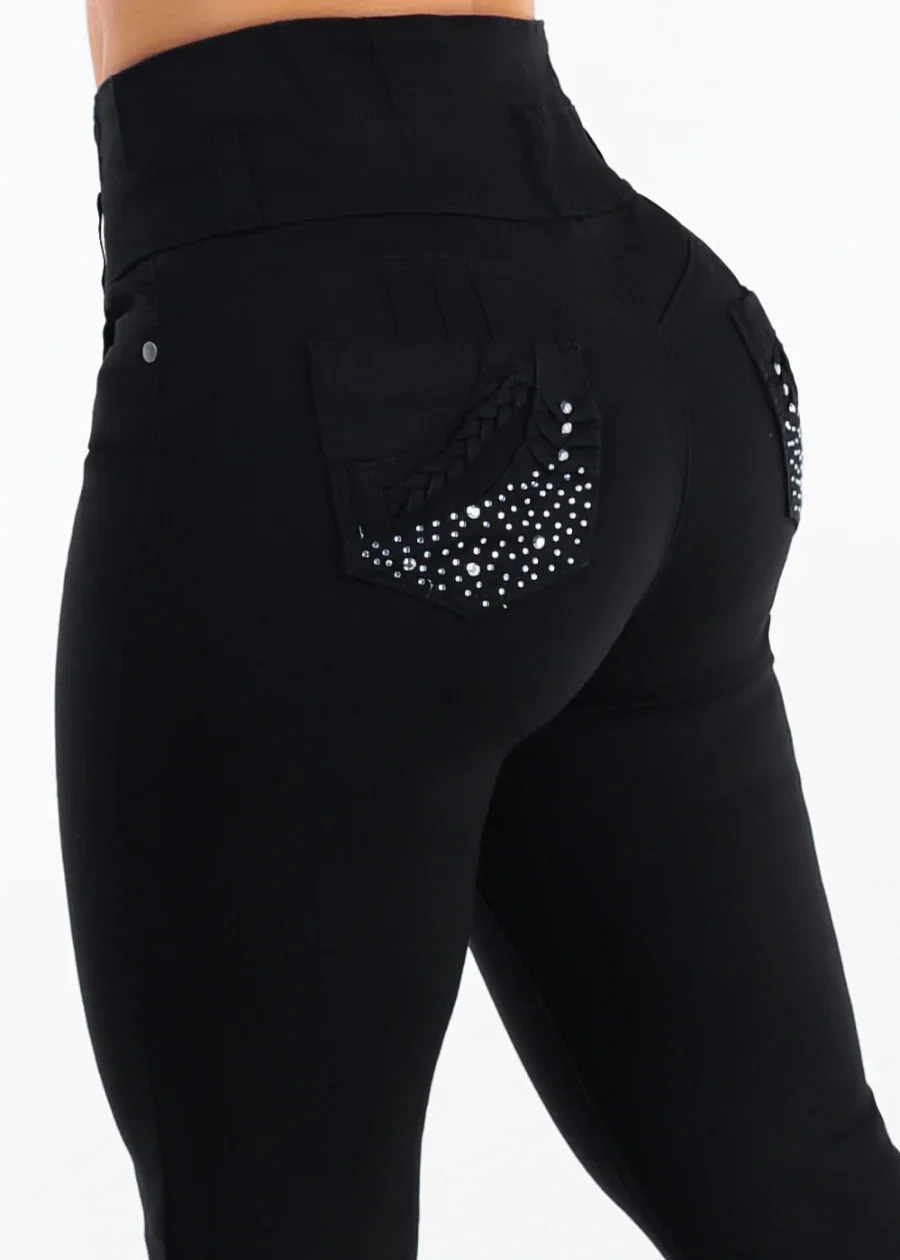 Image of MX JEANS Butt Lift Super High Waist Stretch Skinny Jeans Black w Back Pocket Design