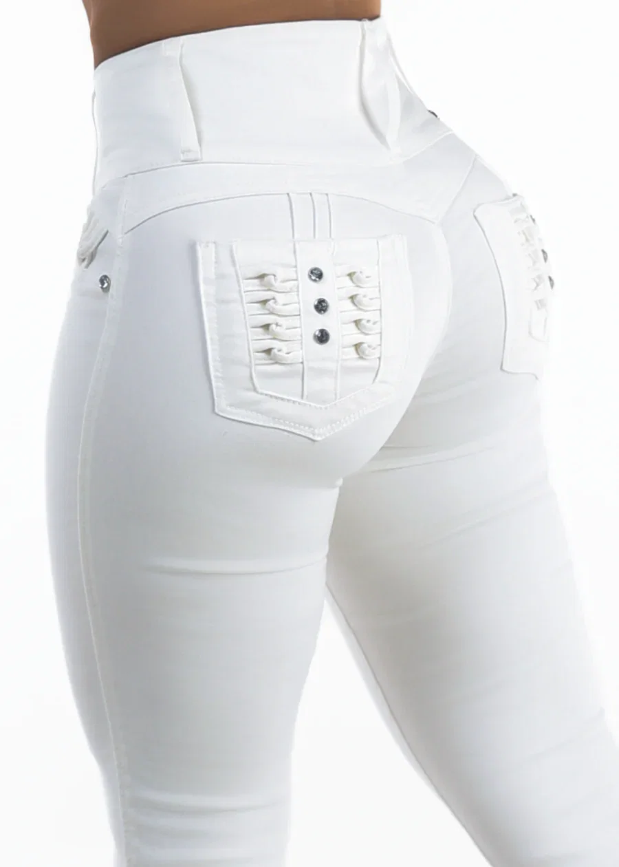 Image of MX JEANS Butt Lift High Waist Stretch Skinny Jeans White w Back Pocket Design