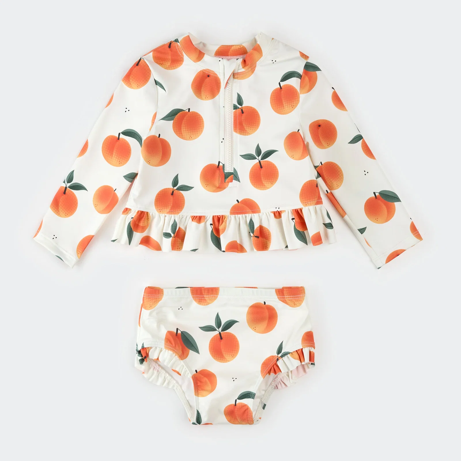 Image of Peaches Print on Off-White Long-Sleeve Rashguard Set