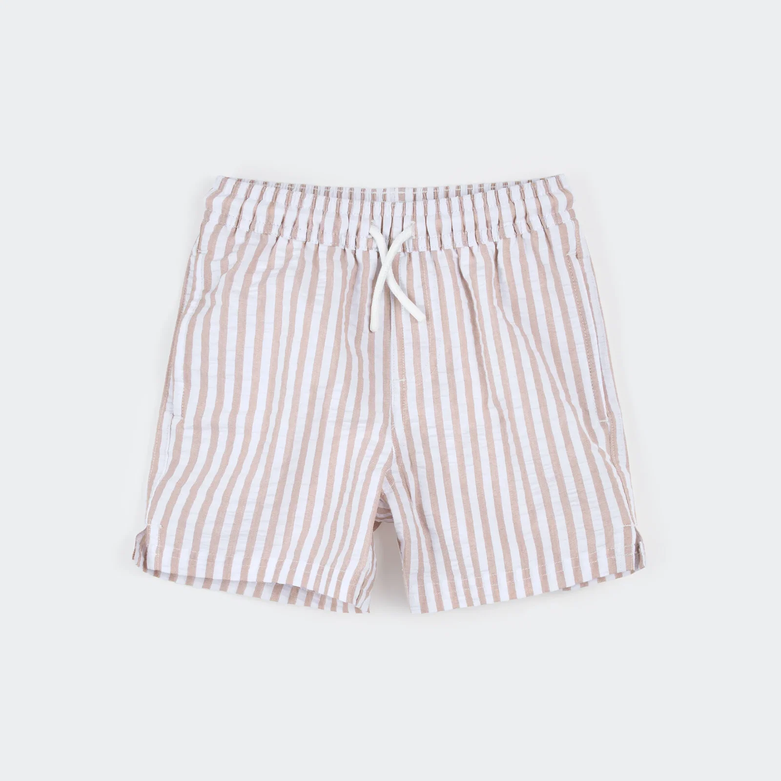Image of Taupe Stripe Seersucker Swim Trunks