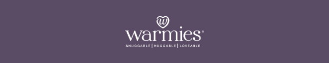 Warmies logo on purple. Shop Warmies.