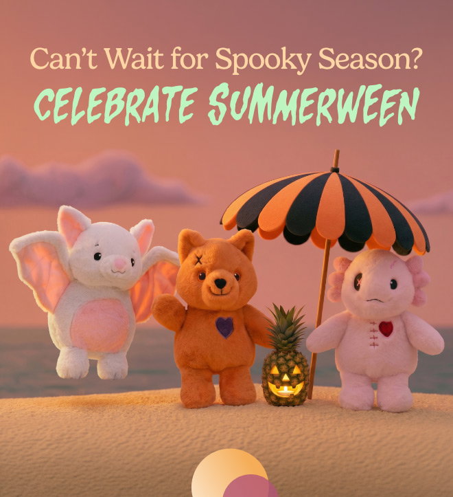 Summerween Warmies on a beach. Shop Now.