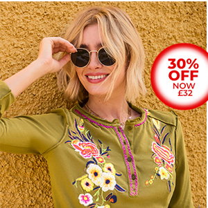 Gabriela Embroidered Henley Top - 30% Off Now £32