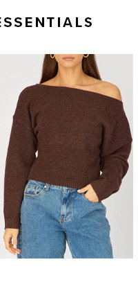 Brown Knit Top Off Shoulder Long Sleeve