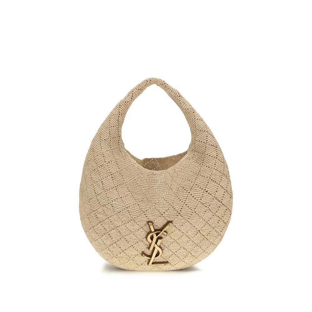 Saint Laurent Raffia Hobo Shoulder Bag — Beige
