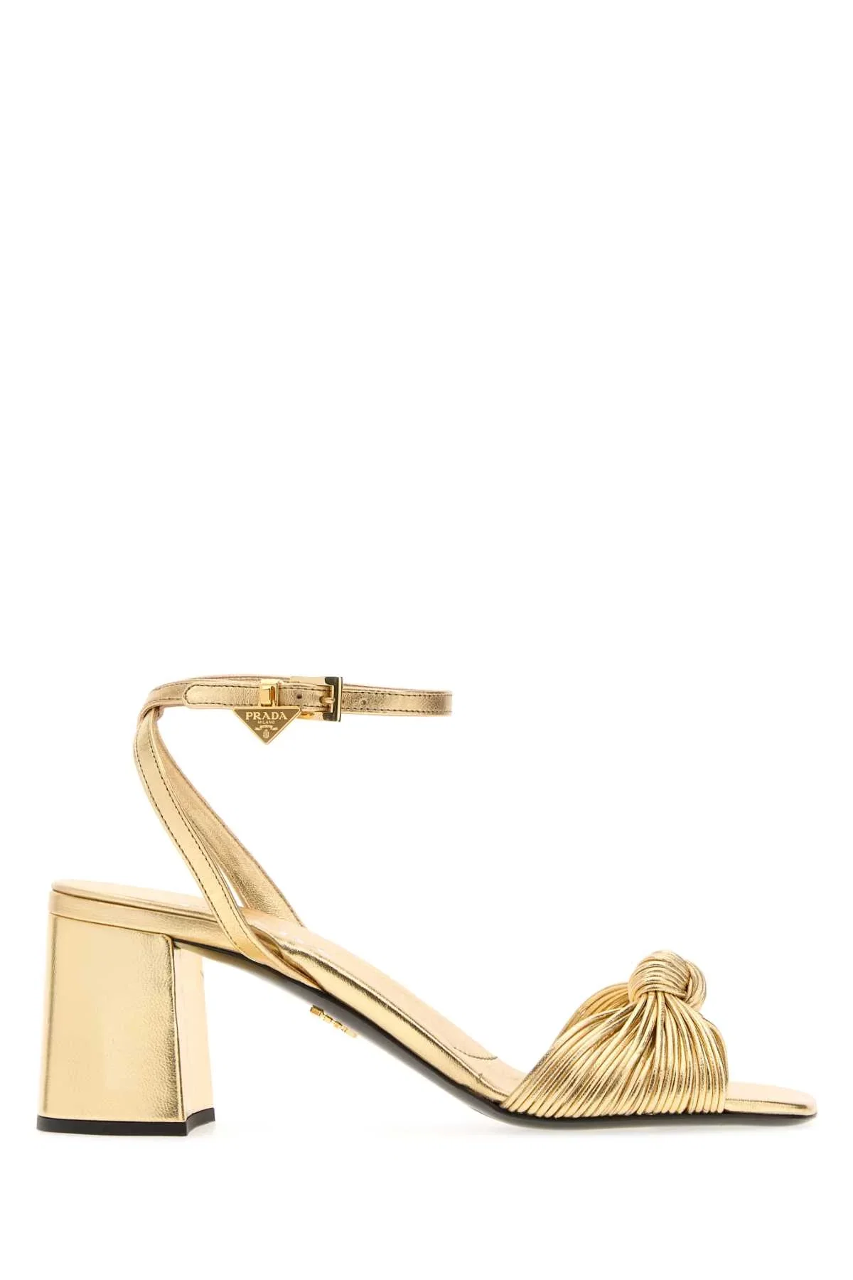 Prada Pleated Leather Sandal — Gold