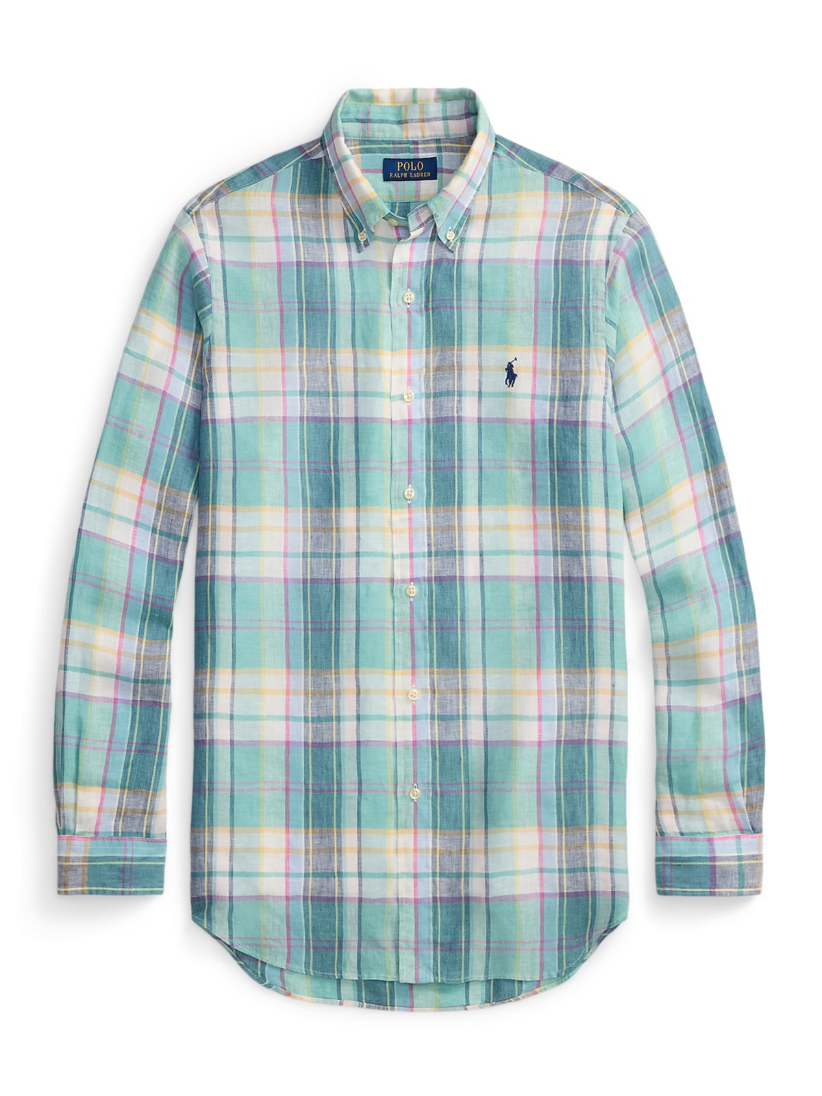 Leinenhemd mit Check-Muster und Logo-Stickerei, Custom Fit