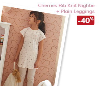 Cherries Rib Knit Nightie + Plain Leggings for Girls - nude pink