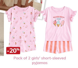 Pack of 2 girls' short-sleeved pyjamas - rose