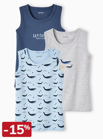 Pack of 3 "Whales" Tank Tops for Boys - sky blue