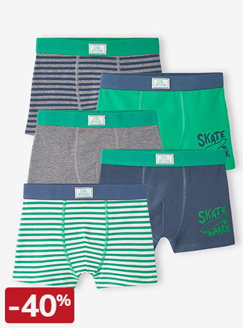 Pack of 5 Skateboarding Stretch Boxers for Boys - green