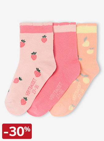 Pack of 3 Pairs of Fruit Ankle Socks for Girls - rose