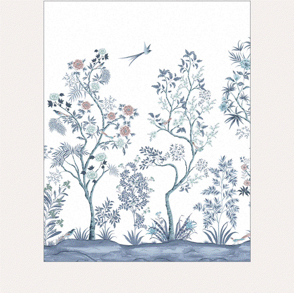 Give image scrolling across a rendering of Tempaper's Fancy Tail wall mural.