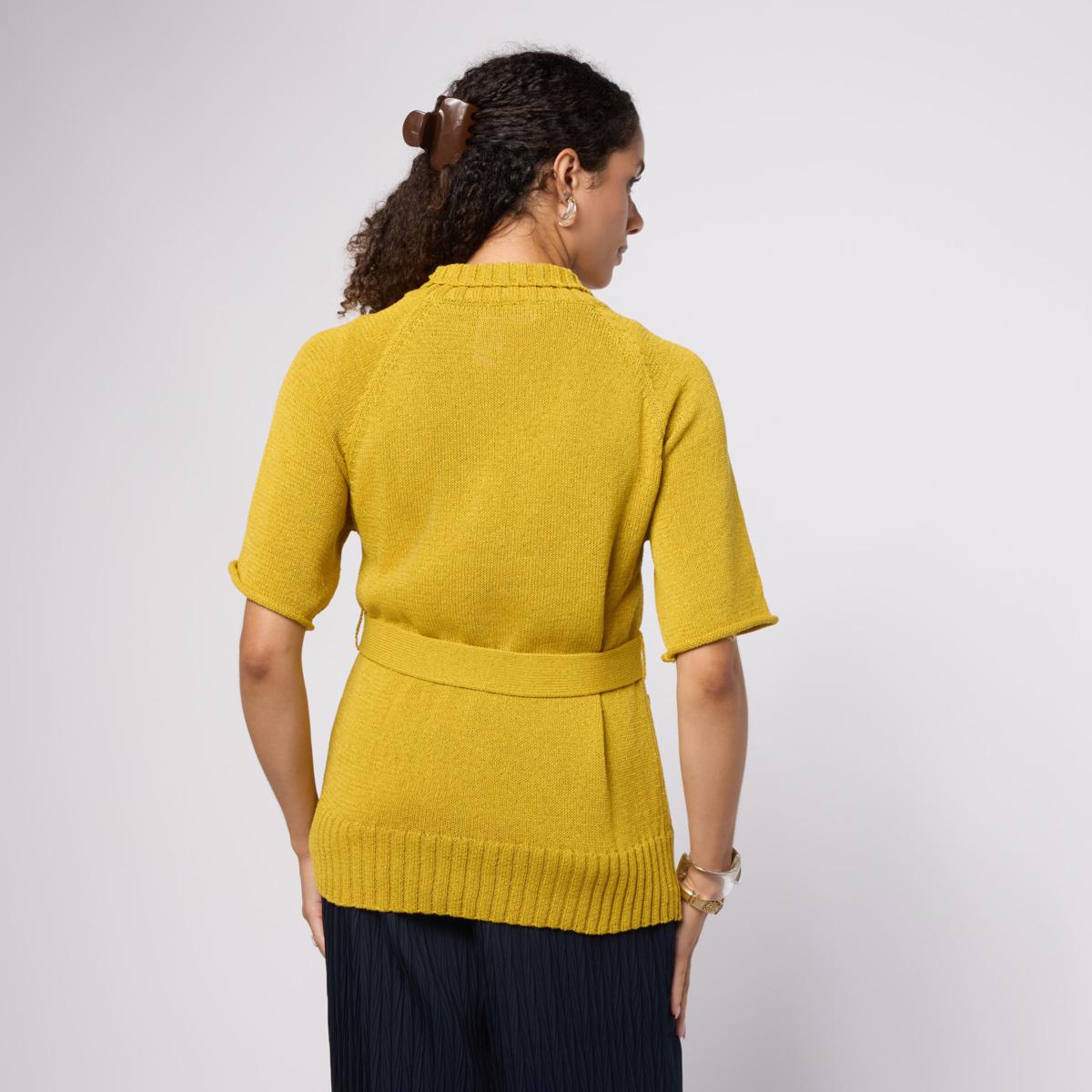 WynneCollection Short-Sleeve Shawl Collar Belted Cardigan