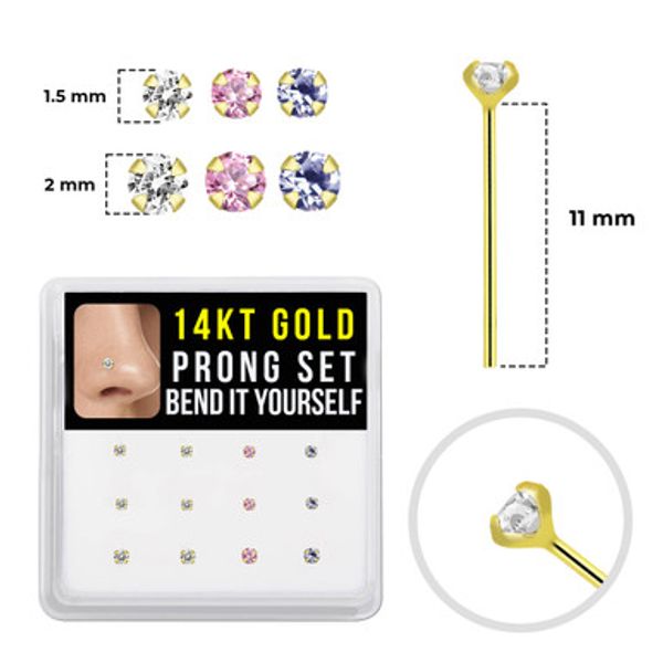 14K Gold CZ Gems Fishtail Nose Stud 22G | Luxe Modz