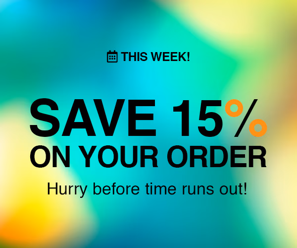 Save 15% on your order this week! Hurry before time runs out! Promo code SITE15