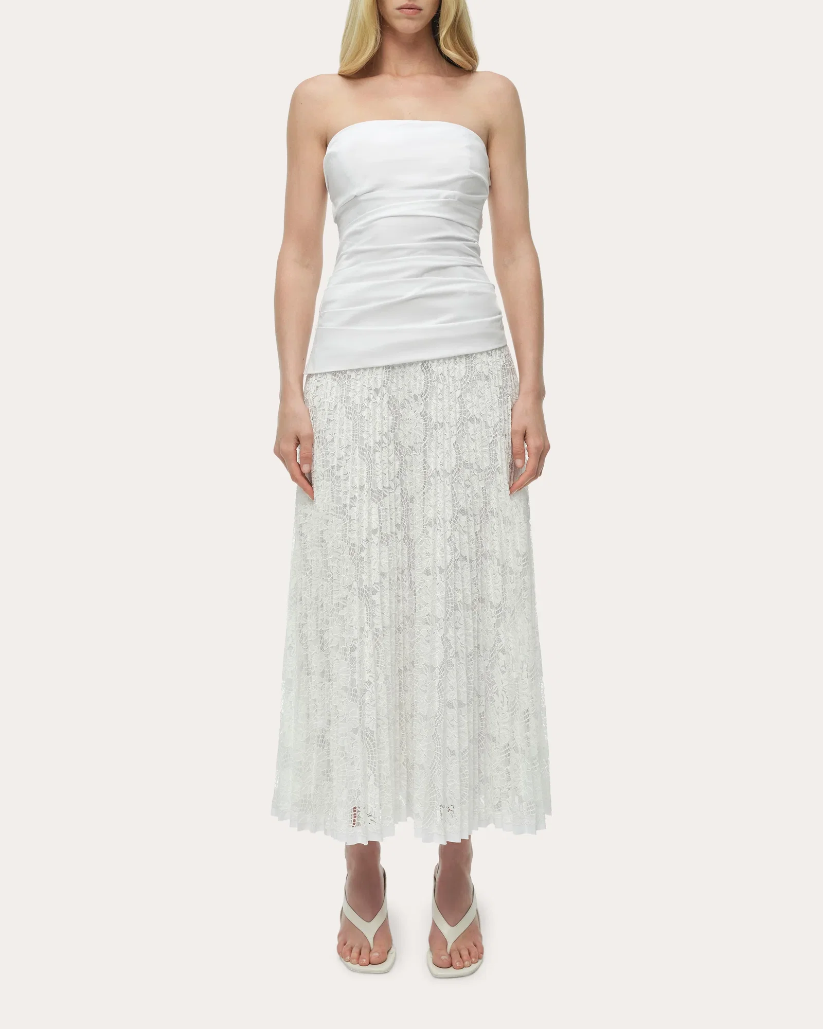 Annalise Poplin Lace Combo Strapless Midi Dress